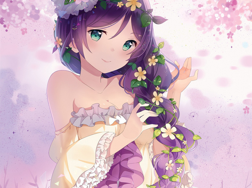 Anime with Purple Flower Girl Dress
